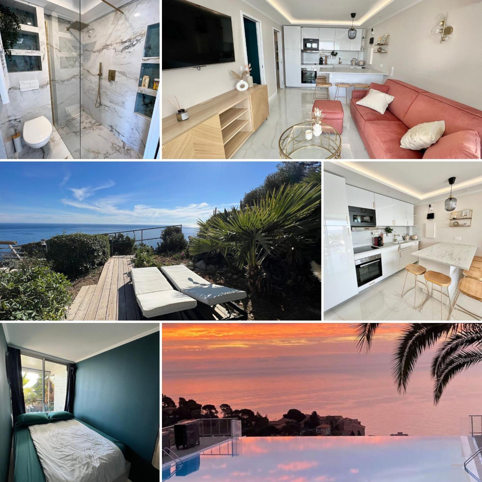 Luxueux Appartement - Vue Mer - Piscine - Free Parking - Monaco Cap-d'Ail Exteriör bild