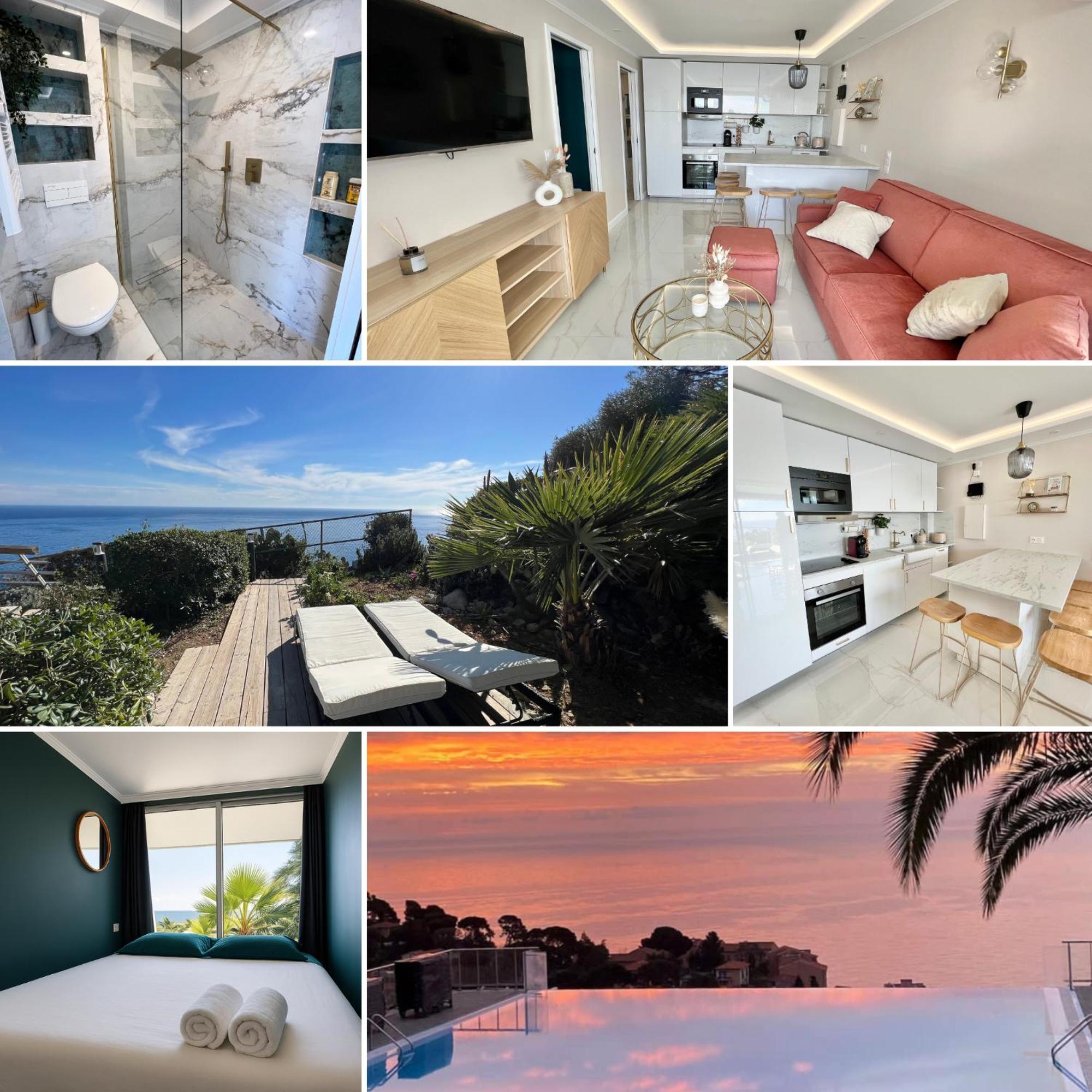 Luxueux Appartement - Vue Mer - Piscine - Free Parking - Monaco Cap-d'Ail Exteriör bild